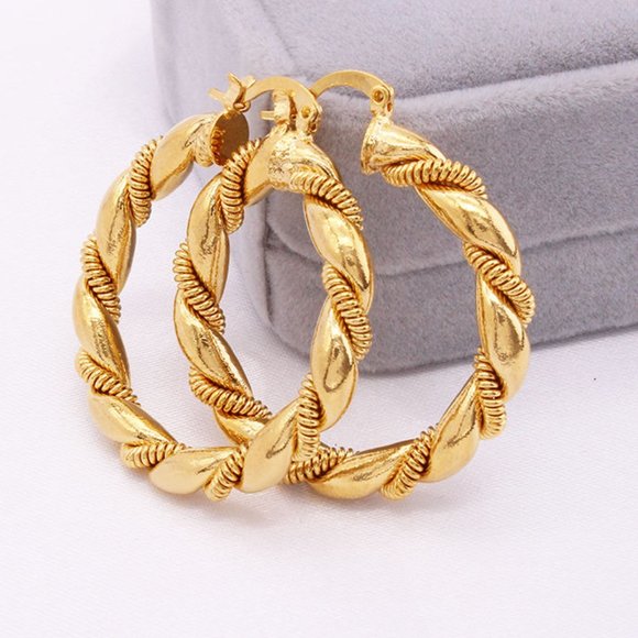Chunky Twist Gold Plated Earrings - Picture 1 of 2